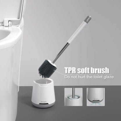 Ibergrif Silikon Klobürste mit Anti-Tropf Halter & Belüfteter Trocknung – WC Bürstengarnitur Stehen/Wandmontage, Weiß (126x425mm) M34152