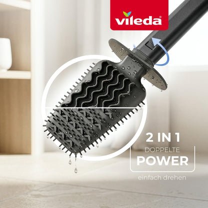 Vileda Silikon Toilettenbürste mit Flexkopf und Edelstahlgriff - WC Bürste mit 2-in-1 Reinigungszonen - Hygienisch geruchsgeschützt rostfrei schnell trocknend langlebig und sofort einsatzbereit