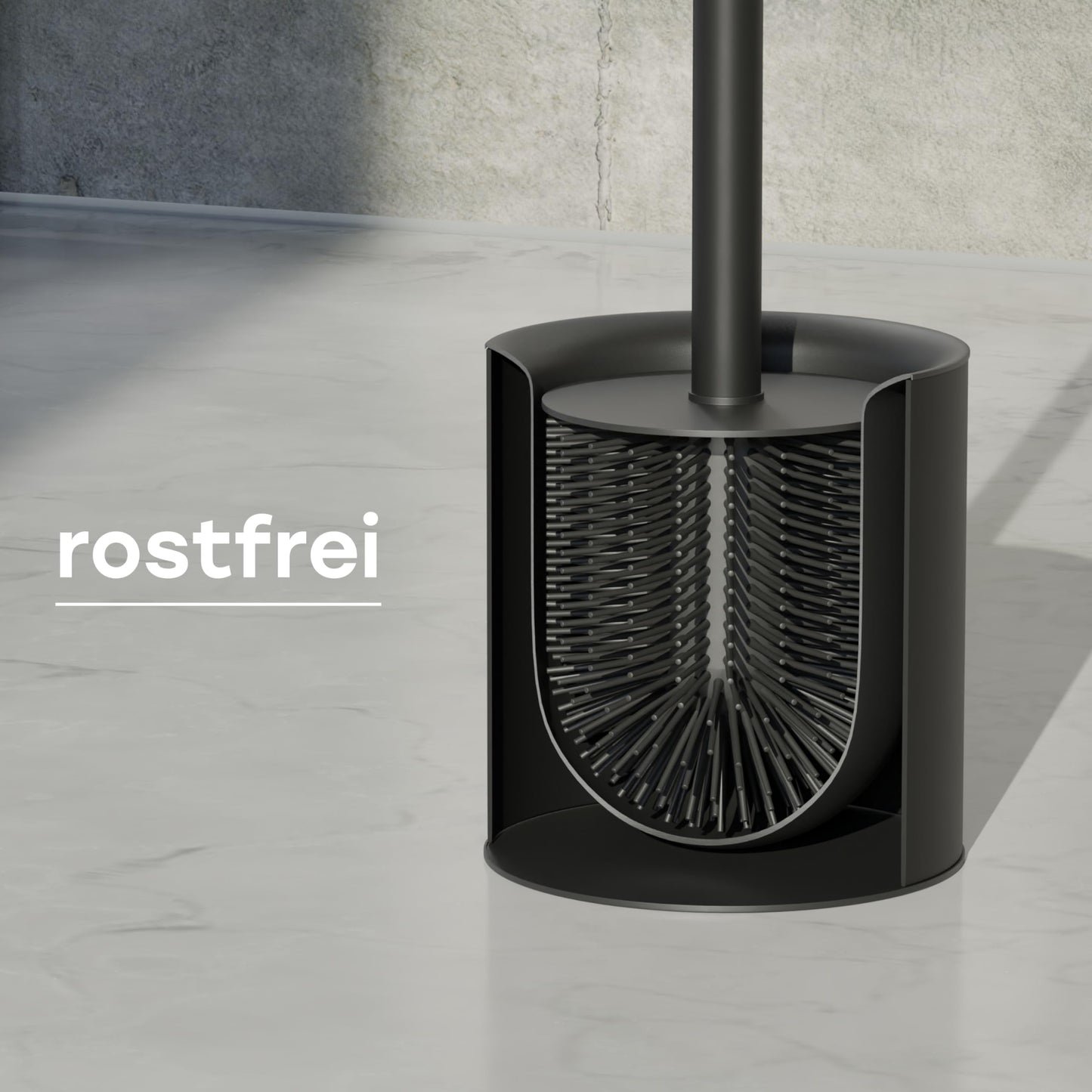 SAVEGA - Klobürste Silikon Edelstahl - Antibakterielle Toilettenbürste mit stilvollem WC Bürstenhalter - Design WC Bürste Silikon mit Spritzschutz - Klobesen - Toilet Brush (Schwarz)