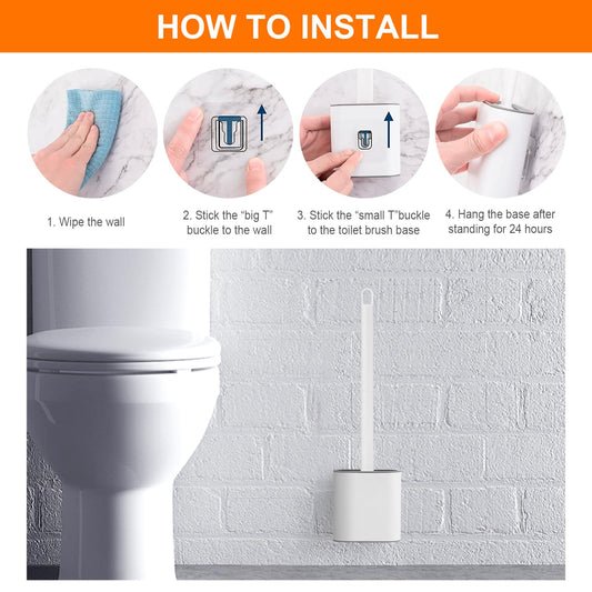 Ibergrif Silikon Toilettenbürste mit Halter & Wandmontage Set – WC Bürste für Badezimmer, Weiß