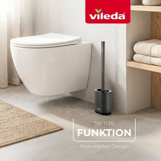 Vileda Silikon Toilettenbürste mit Flexkopf und Edelstahlgriff - WC Bürste mit 2-in-1 Reinigungszonen - Hygienisch geruchsgeschützt rostfrei schnell trocknend langlebig und sofort einsatzbereit
