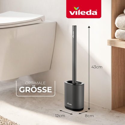 Vileda Silikon Toilettenbürste mit Flexkopf und Edelstahlgriff - WC Bürste mit 2-in-1 Reinigungszonen - Hygienisch geruchsgeschützt rostfrei schnell trocknend langlebig und sofort einsatzbereit