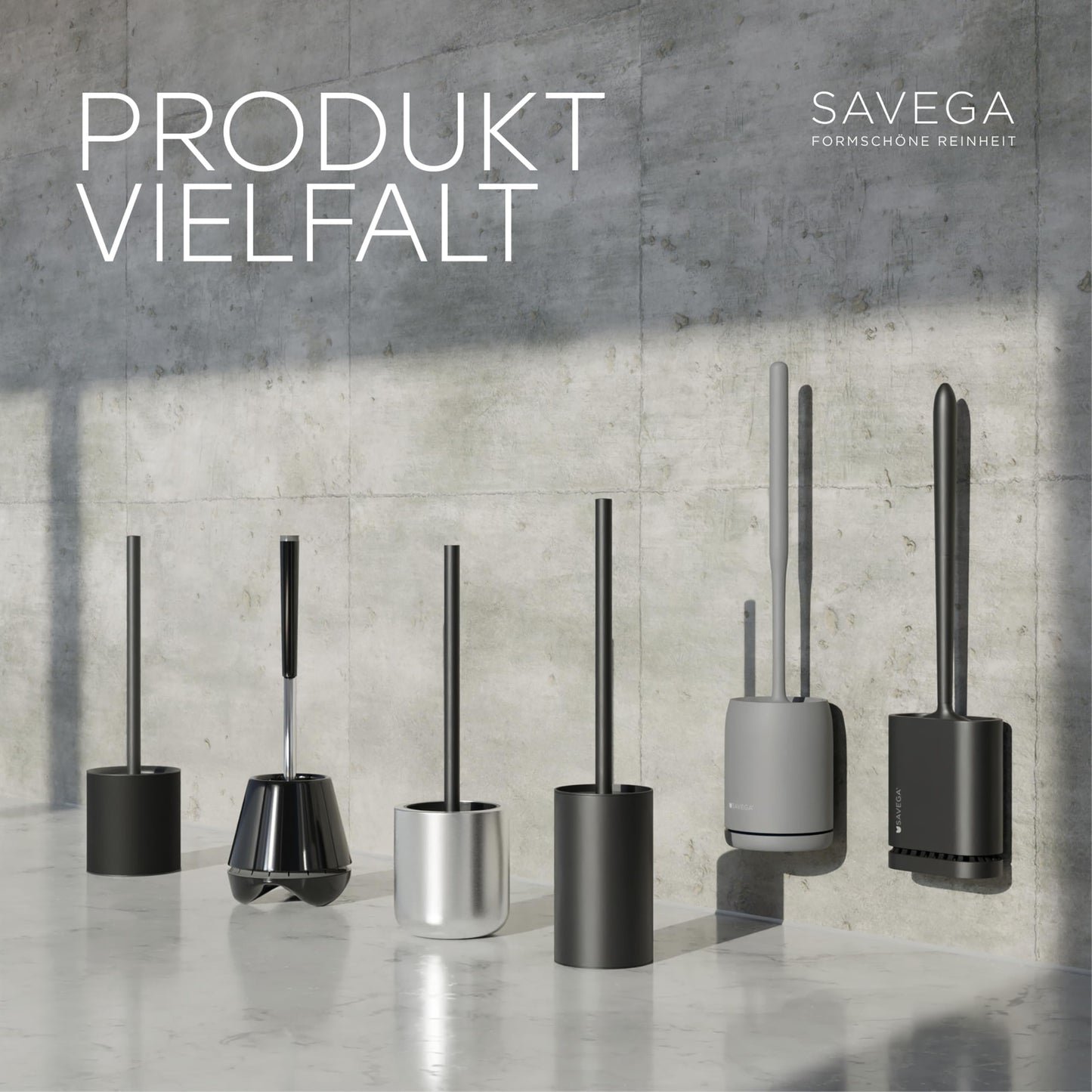 SAVEGA - Klobürste Silikon Edelstahl - Antibakterielle Toilettenbürste mit stilvollem WC Bürstenhalter - Design WC Bürste Silikon mit Spritzschutz - Klobesen - Toilet Brush (Schwarz)