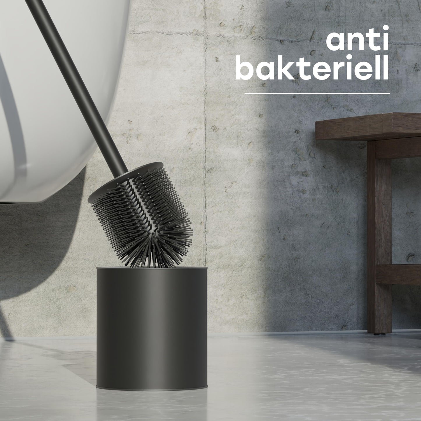 SAVEGA - Klobürste Silikon Edelstahl - Antibakterielle Toilettenbürste mit stilvollem WC Bürstenhalter - Design WC Bürste Silikon mit Spritzschutz - Klobesen - Toilet Brush (Schwarz)