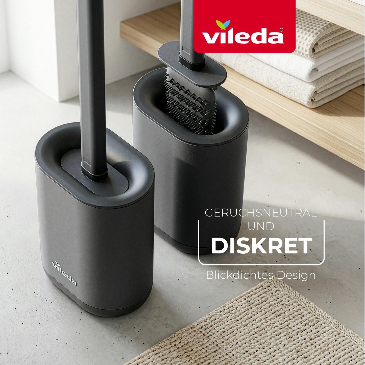 Vileda Silikon Toilettenbürste mit Flexkopf und Edelstahlgriff - WC Bürste mit 2-in-1 Reinigungszonen - Hygienisch geruchsgeschützt rostfrei schnell trocknend langlebig und sofort einsatzbereit